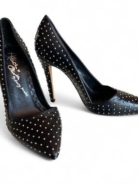 Alice + Olivia black leather studded Dina pumps